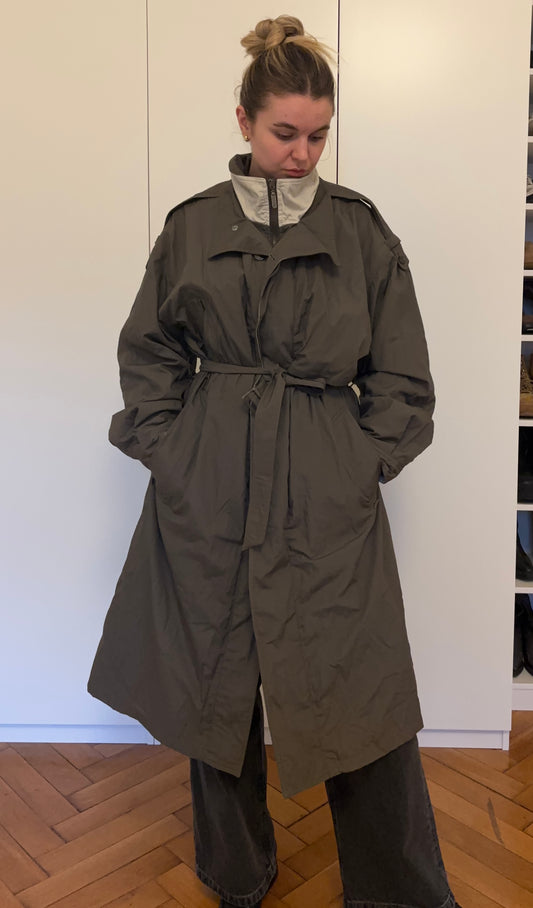Vintage Trenchcoat Damen – wasser- & winddicht | Oversized Funktionsmantel in Olivgrau