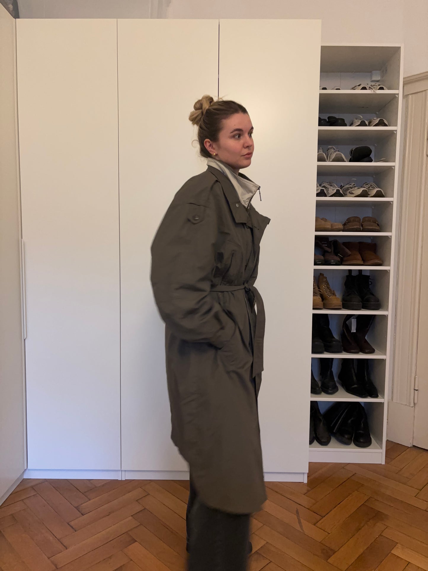 Vintage Trenchcoat Damen – wasser- & winddicht | Oversized Funktionsmantel in Olivgrau
